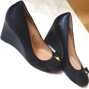 Audrey Brooke Flora black leather wedge